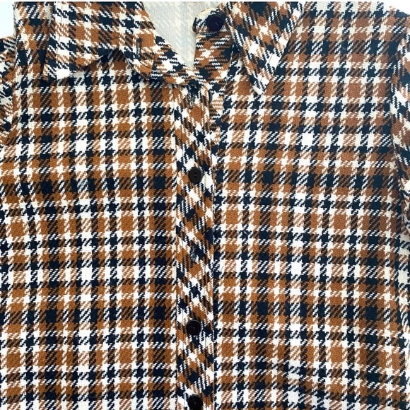 Vintage 60s Brown Black Cream Plaid Mini Dress Long Sleeve Belted Go-Go Mod S - Picture 4 of 8